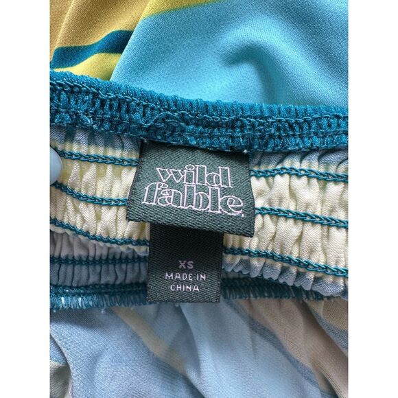 Wild Fable Teal & Yellow Striped Halter A-Line Dress Handkerchief Hem Sz XS - Picture 4 of 4